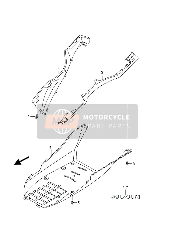 Suzuki UH125(Z)(ZE) BURGMAN 2013 Bouclier de jambe latérale (UH125Z P19) pour un 2013 Suzuki UH125(Z)(ZE) BURGMAN